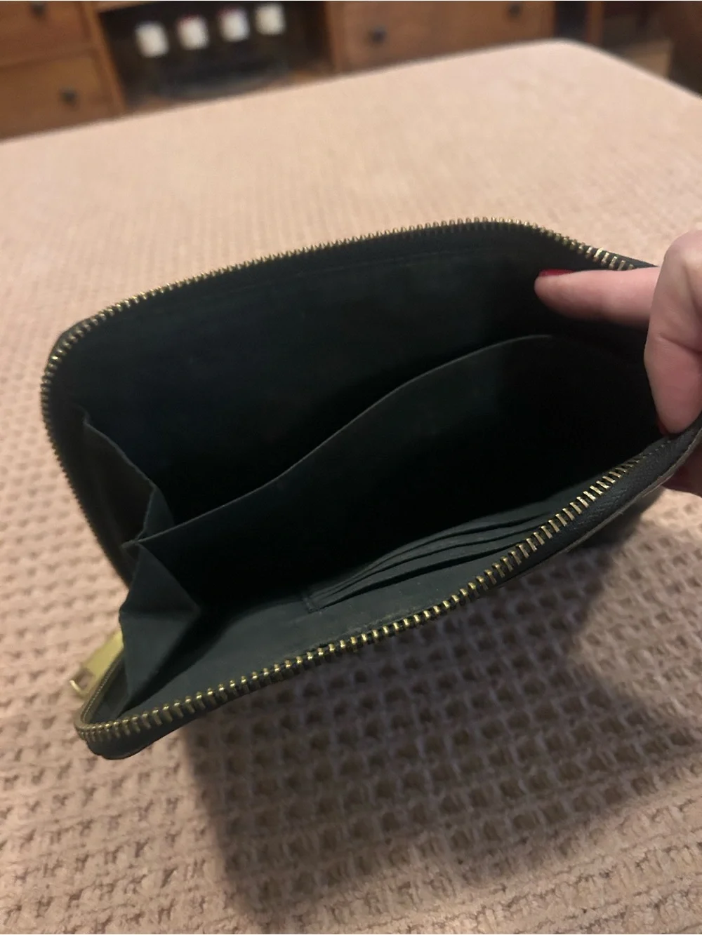 Fossil Black Leather Wristlet and Coin Pouch Set with Gold Hardware